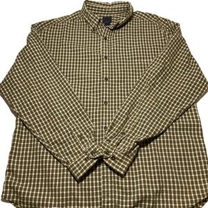 Structure Blue Mens Large Gingham Plaid Button Down Shirt Olive Green Cotton L